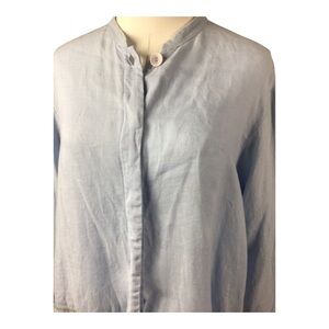David Dart Linen Pastel Blue Artsy Top XL Hidden Buttons Cottagecore